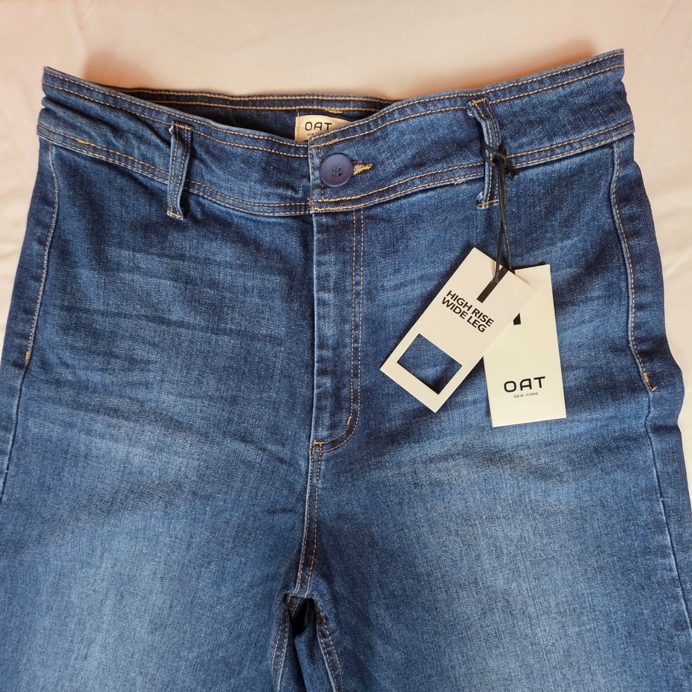 OAT New York High Rise Wide Leg Jeans Dark Wash Raw Hem Size 12/31 F0004-CATJ - Picture 10 of 12